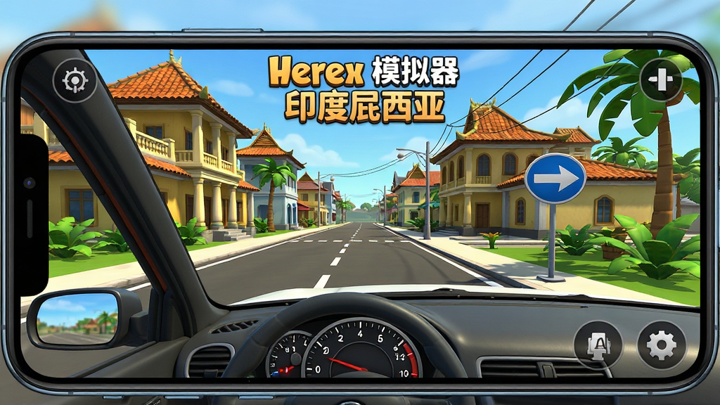������һ���ֻ�ģ���ʻ��Ϸ���棬��������չʾӡ�������ǳ��нֵ��������ж����Ƿ�����͵�·�����ֲ��ú���ֻ���Ļ�ӽǣ��Ű��Ϸ���ʾ��Ϸ����Herex ģ���� ӡ�������ǣ����Ϊ3D��ͨдʵ��Ⱦ��ϸ�ڰ��������Ǳ��̡�·�ꡢ�ȴ�ֲ�������ʸ���ɾ��޶���Ԫ��