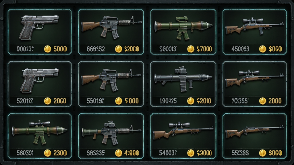ֱ�����������������չʾ������������������ǹ����ǹ�����Ͳ���ѻ�ǹ������ͼ�꣬ÿ�������·���ע�˺���ֵ�ͽ�Ҽ۸񣬱���Ϊ��ɫ���·����壬����Ϊ����״���У������Ӳ�ʣ�ϸ�ڰ��������ʸ�ͼ�ꡢ����߿򡢽��ͼ�꣬���ʸ���ɾ����޶���Ԫ��