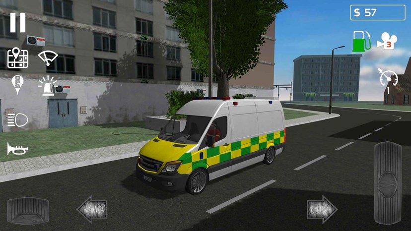 救护车模拟驾驶安装器(Ambulance Simulator Car Driver) 游戏内驾驶画面与任务界面