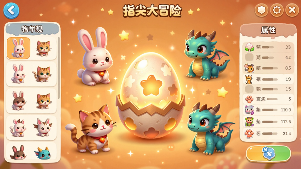 ����չʾ��ָ���ð�ա������ռ����棬������һ������ĳ��ﵰ���ڷ�������Χ�����Ų�ͬ��̬�Ŀ�ͨ��������ӡ�Сè��С���ȣ�����Ϊ��ů�ĳ�ɫ���������ǵ�׺�����沼�����������Ϊ�����б����Ҳ�Ϊ������壻������Ϊ�ɰ���ͨ��ɫ����ͣ�ϸ�ھ��£����ʸ��壬����ɾ��޶���Ԫ��