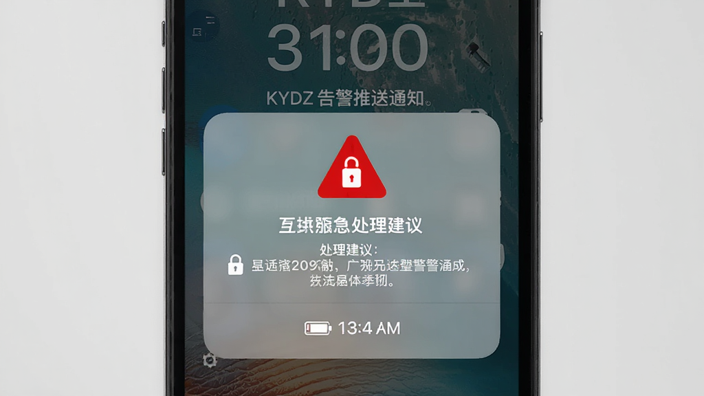 ������KYDZ�澯����֪ͨ���棬����Ϊ�ֻ��������浯�����浯�����Ű��Ϸ�����Ŀ�ĺ�ɫ��ʾͼ���·��Ǵ����������֣����Ϊ������ʾ���ϸ�ڰ�������ͼ�ꡢ�͵���ͼ�ꡢʱ����ʾ������Ϊ����ɾ��޶���Ԫ��